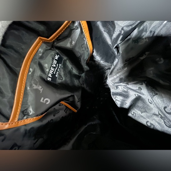 5PREVIEW- Shoreline N015 - Women’s TOTE BAG - Large- Grey, white & tan handle - Picture 4 of 4